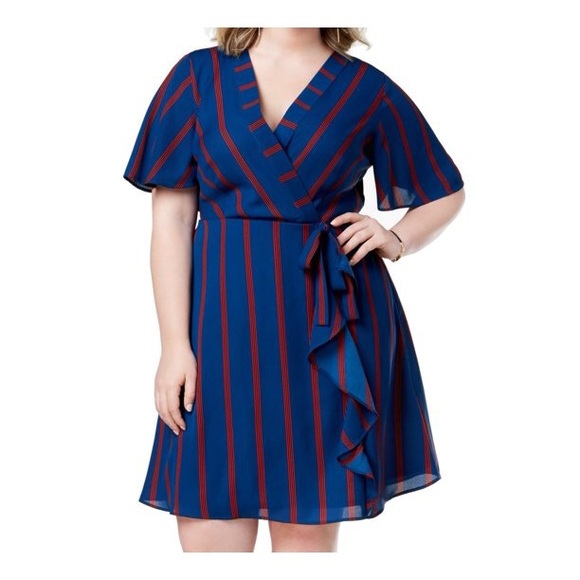 Monteau Striped Faux Wrap Dress - Picture 1 of 3